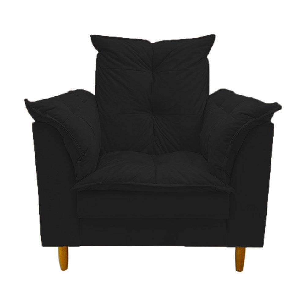 Poltrona Amamentação preto suede Com Puff Cadeira Para Leitura Descanso - 3