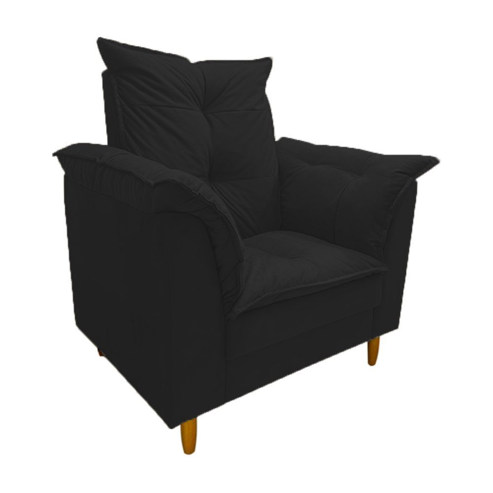 Poltrona Amamentação preto suede Com Puff Cadeira Para Leitura Descanso - 2