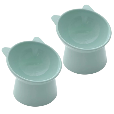 Kit 02 Comedouro Bebedouro Gatos Pet Elevado Plástico Azul