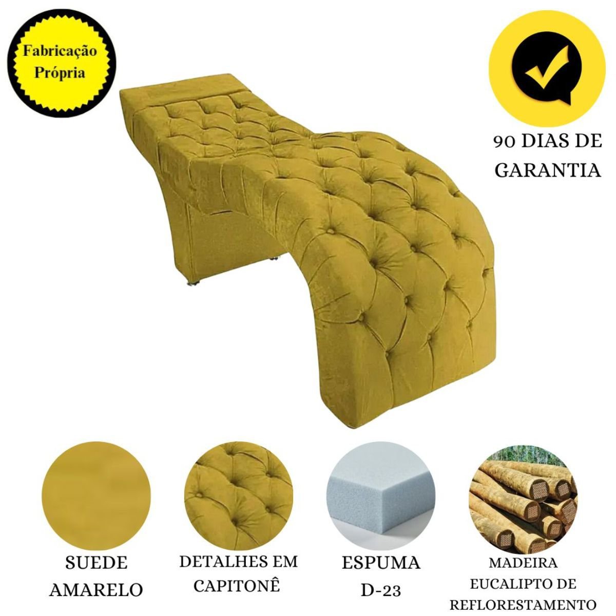 Maca Estofada Capitonê Clínica Salão Estética Suede Marta:Amarelo - 4