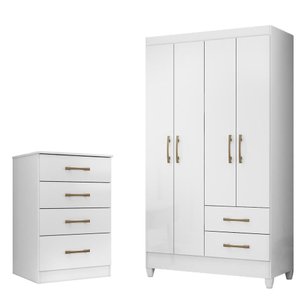 Kit Guarda Roupa Solteiro Chile e Cômoda MS - Branco