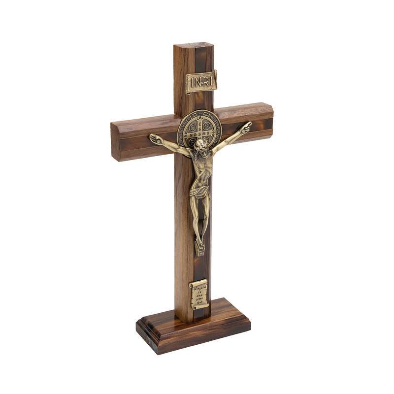Crucifixo Madeira Frisada 26cm Onix São Bento Acrílico Mesclado Crucifixos - Nova Lumen 172746