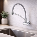 Ver imagem 1 de Torneira Cozinha Parede Gourmet Bica Alta Arco Flexível 1/4 Volta Cinza com Cromado