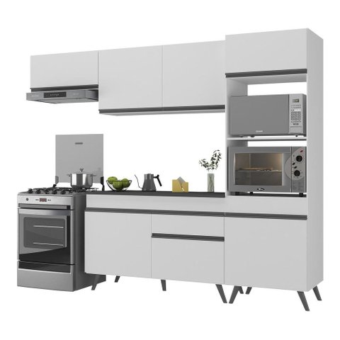 Armário de Cozinha Compacta 252cm Veneza Multimóveis V3690 Branco/Preto
