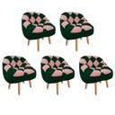 Ver imagem 1 de Kit 05 Poltrona Paloma Sala Pé Palito Suede Verde E Suede Rose
