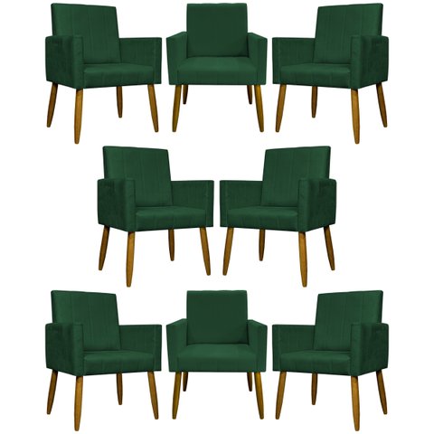 Kit 8 Poltronas Decorativas para Sala Mari Suede Cores Pé Palito Castanho