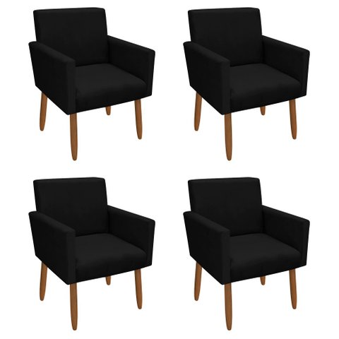 Kit 4 Poltronas Decorativa Nina Pés Palito Veludo Preto Chamby Móveis