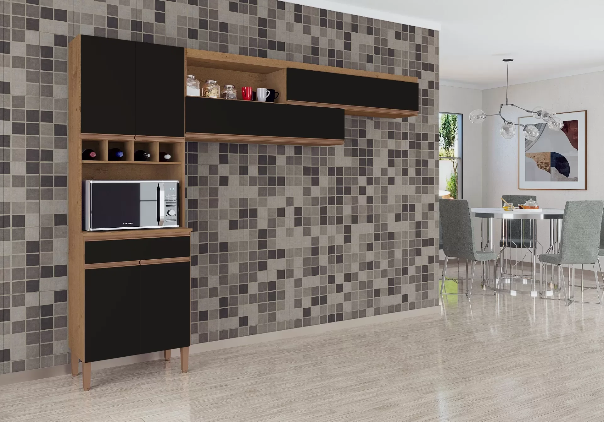 Cozinha Brasília 5 Portas (Itabela) Atualle - Canelado Rústico e Preto Fosco - 1 Cozinha Brasília 5 Portas (Itabela) Atualle - Canelado Rústico e Preto Fosco - 1