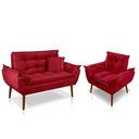 Ver imagem 1 de Kit 01 Poltrona Opala + 01 Namoradeira Opala + 02 Almofadas Suede Vermelho