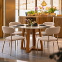 Ver imagem 1 de Conjunto Mesa Redonda Vidro 110cm com 4 Cadeiras Aço Ferro Boucle Bege Sala Jantar Apartamento