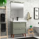 Ver imagem 1 de Gabinete para Banheiro com Cuba e Espelheira 80cm Retro Mdf Verde Milano - On Móveis
