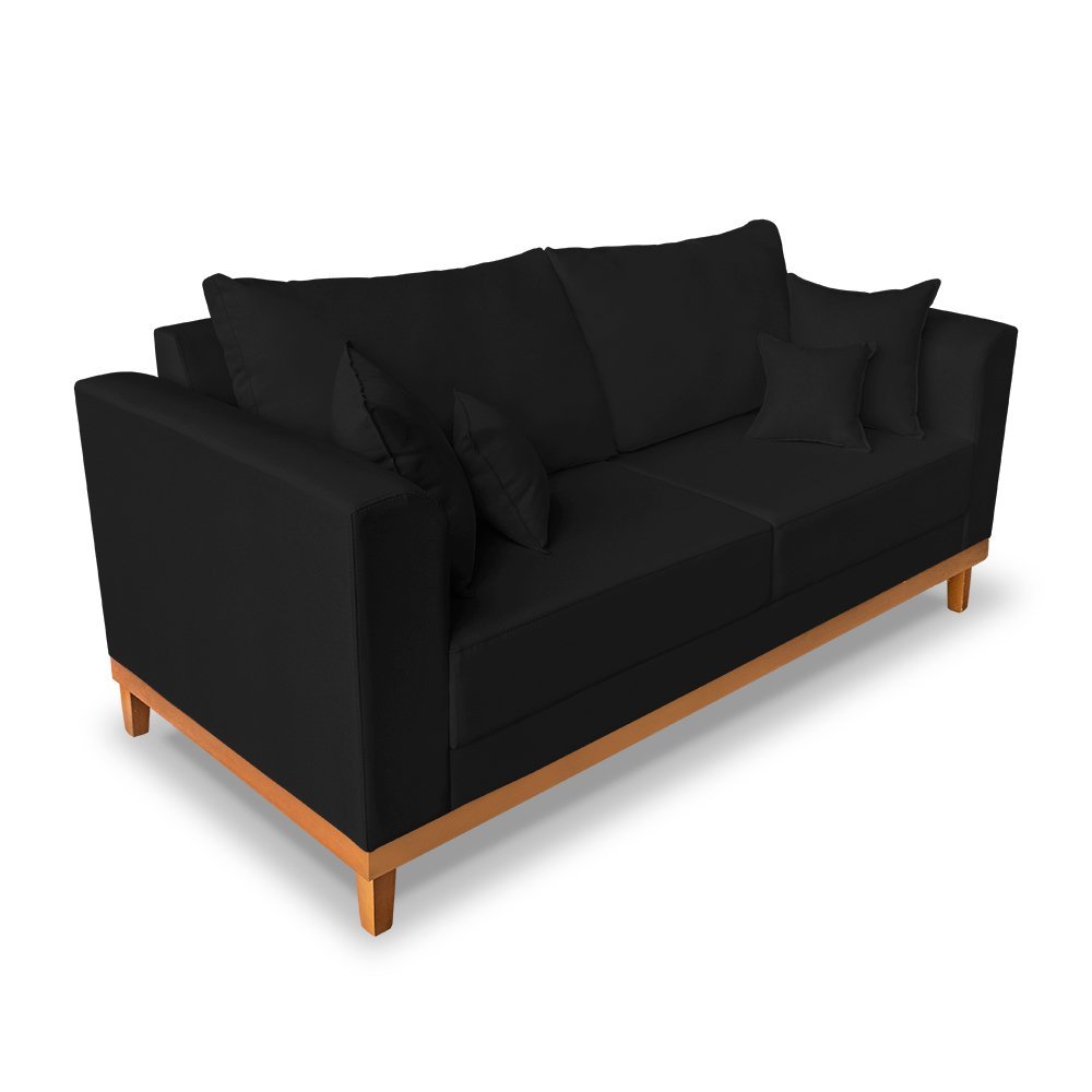 Kit Sofá 3 Lugares e 2 Poltronas Beny Viena Com Almofadas Decorativa Suede Preto - Madeira Prima Dec - 3