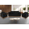 Kit Sofá 3 Lugares e 2 Poltronas Beny Viena com Almofadas Decorativa Suede Preto - Madeira Prima Dec - 2