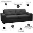 Ver imagem 3 de Sofá 3 Lugares para Sala de Estar Living 235cm Vienne L06 Couro Preto - Lyam Decor