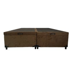 Cama Box Baú Queen Bipartido Suede Marrom Com Pistão A Gás - 1