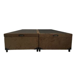 Cama Box Baú Queen Bipartido Suede Marrom Com Pistão A Gás