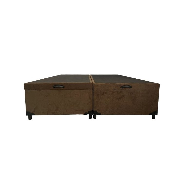Cama Box Baú Queen Bipartido Suede Marrom Com Pistão A Gás