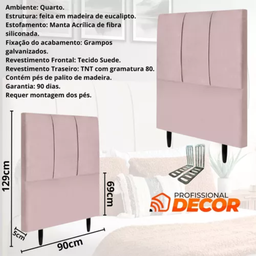 Cabeceira Solteiro Estofada 90cm Slim Veludo com Frames:rosa - 3