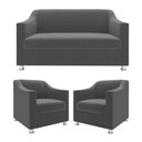 Ver imagem 2 de Recepção Clínica Sofisticada: Namoradeira 2l + 2 Poltronas Cinza-escuro