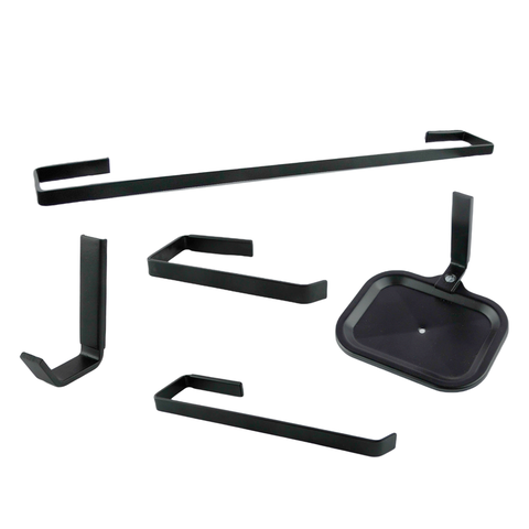 Kit de Acessórios para Banheiro Quadrado 5 Peças Preto Fosco (com Saboneteira) Cód. 8950
