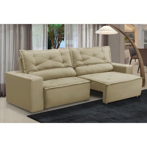Sofá Retrátil e Reclinável 3 lugares com Molas 2,00m Laura Suede Bege Madelina
