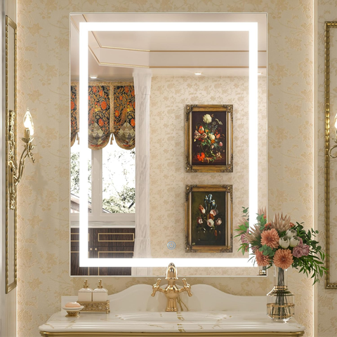 Espelho Jateado Retangular 80x60 com Led 3 Tons – Botão Touch e Intensidade Ajustável