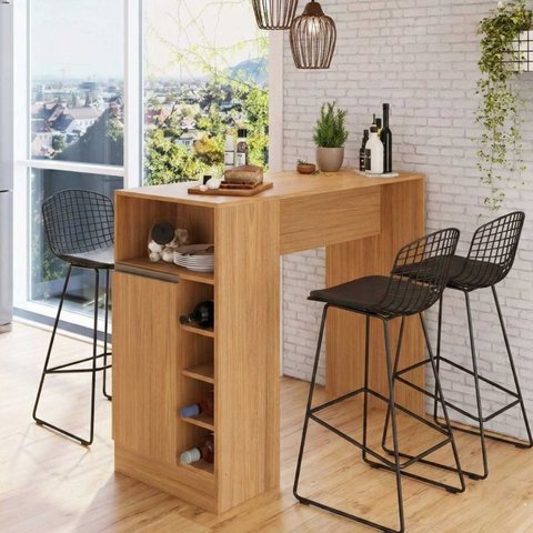 Bancada de Cozinha com Garrafeiro e 1 Porta 136cm Soluzione Móveis