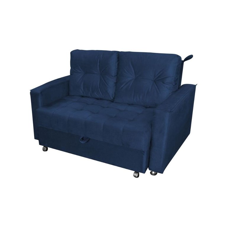 Sofá Cama Casal Reclinável Drika - Veludo Azul Marinho Sofá Cama Casal Reclinável Drika - Veludo Azul Marinho