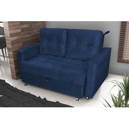 Sofá Cama Casal Reclinável Drika - Veludo Azul Marinho - 3