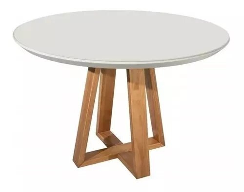 Mesa Jantar Redonda Laqueada  100cm Diâmetro Tampo mdf e Vidro Off - 2