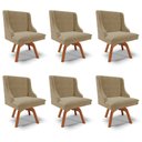 Ver imagem 1 de Kit 6 Cadeiras Decorativas Sala de Jantar Base Giratória de Madeira Firenze Suede Nude/Natural G19 -