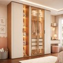 Ver imagem 1 de Guarda-Roupas Infantil 100% MDF com LED, Portas de Vidro Reflecta Cantos Arredondados e Nichos