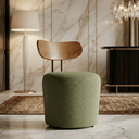 Ver imagem 1 de Poltrona Orgânica Redonda Luxo Linho Verde Encosto Madeira Curvo Design Escandinavo Sala Quarto Hall