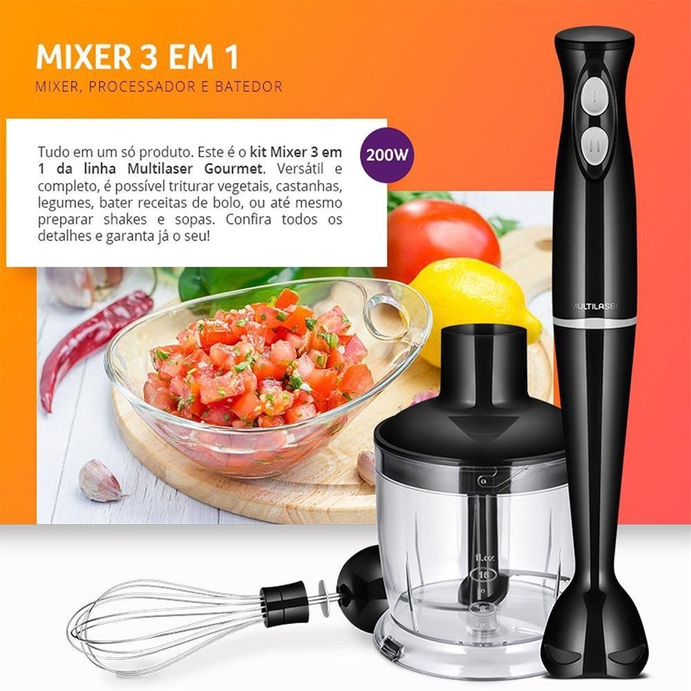 Mixer 3 Em 1 Gourmet Preto 110V Multilaser | MadeiraMadeira