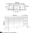 Ver imagem 3 de Balcão de Cozinha com Pia Inox 160cm 3 Gavetas Andréia Amêndoa/preto - Ajl Móveis