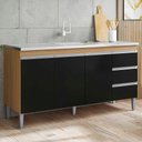 Ver imagem 5 de Balcão de Cozinha com Pia Inox 160cm 3 Gavetas Andréia Amêndoa/preto - Ajl Móveis