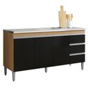 Ver imagem 1 de Balcão de Cozinha com Pia Inox 160cm 3 Gavetas Andréia Amêndoa/preto - Ajl Móveis