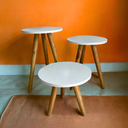 Ver imagem 2 de Kit 3 Mesas Lateral Redonda Moderna com Pé Palito Tripé Pequena Retrô Jogo de Apoio Canto para Sofá