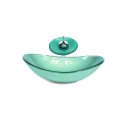 Ver imagem 1 de CUBA DE VIDRO OVAL 55CM VERDE + VALVULA + TORNEIRA CASCATA