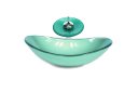 Ver imagem 1 de CUBA DE VIDRO OVAL 55CM VERDE + VALVULA + TORNEIRA CASCATA