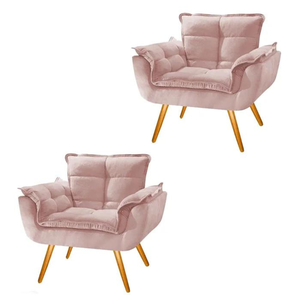 Kit 2 Poltrona Opala Rose Suede Decorativa para Sala Escritório Biselos-decor