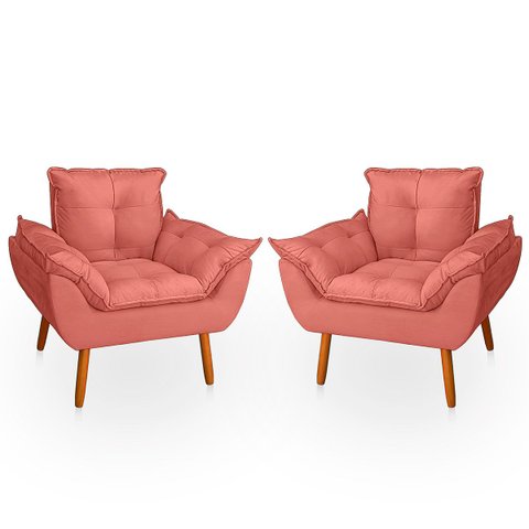 Kit 2 Poltrona Opala Rose Suede Decorativa para Sala Escritório Biselos-Decor