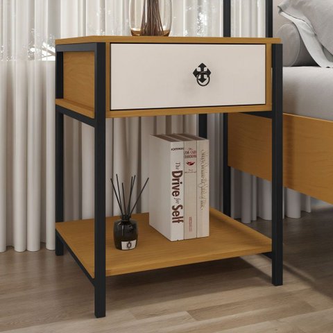 Mesa de Cabeceira Sevilha 1 Gaveta 1 Prateleira Preto/nature/off White - Art Panta