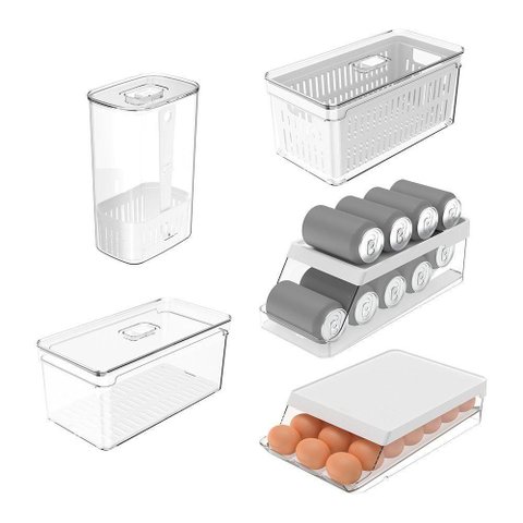 Kit Organizador de Geladeira Clear Fresh 5 Peças Transparente ou