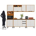 Ver imagem 4 de Cozinha Modulada Completa 5 Peças 11 Portas 2 Gavetas com Paneleiro Duplo Ravena Bege/Freijó/Off White Acetinado