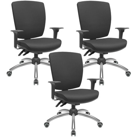 Kit 03 Cadeiras de Escritório Diretor Office Giratória Cromada Alta Flexi P03 Vinil Preto - Lyam