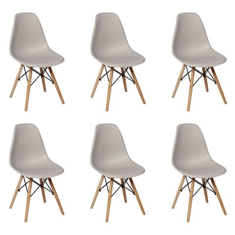Kit 6 Cadeiras Charles Eames Eiffel Wood Base Madeira - Cinza Cinza