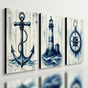 Ver imagem 1 de Kit 3 Quadro Decorativo Marítimo Veleiro Barco Ancora Farol Qualidade Premium Luxo 40x28cm