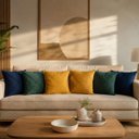Ver imagem 3 de Kit 6 Capas Almofada Veludo Premium Drapeada Quadrada – Verde Escuro, Mostarda e Azul Marinho