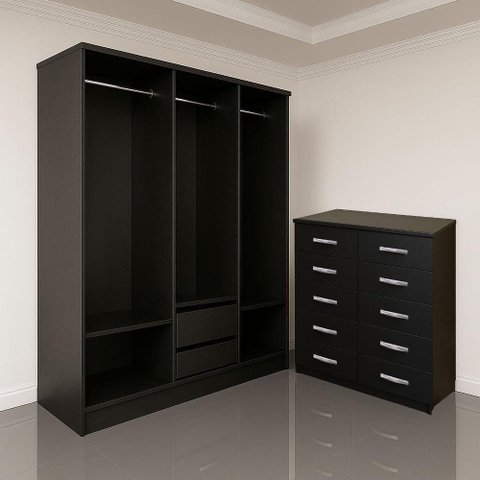 Closet com Cômoda Lisboa Marbela 10 Gavetas MDP 150cm Preto